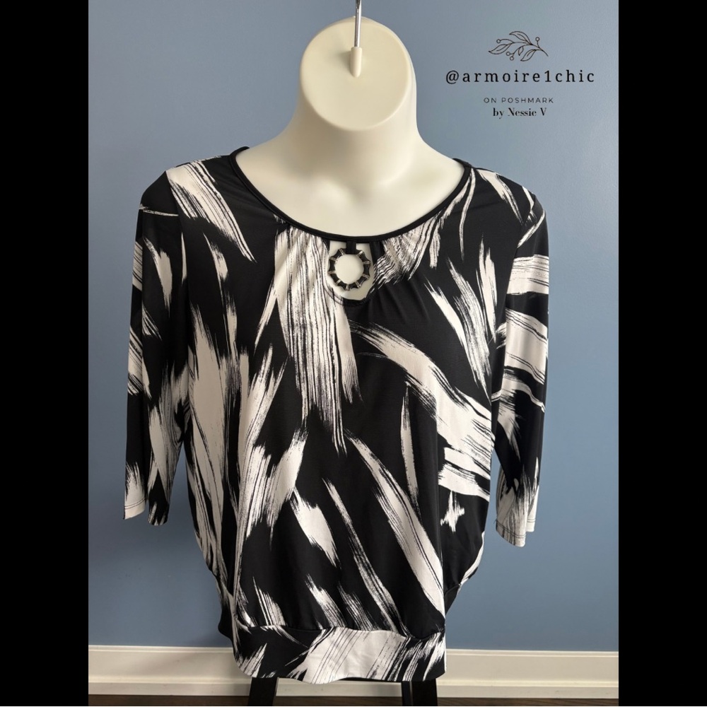 AGB | Monochrome Brushstroke Tunic Blouse | Women’s Size XL